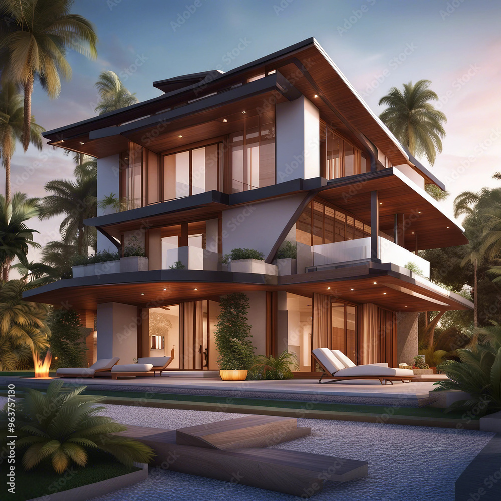 Fototapeta premium beautiful modern villa building illustration background