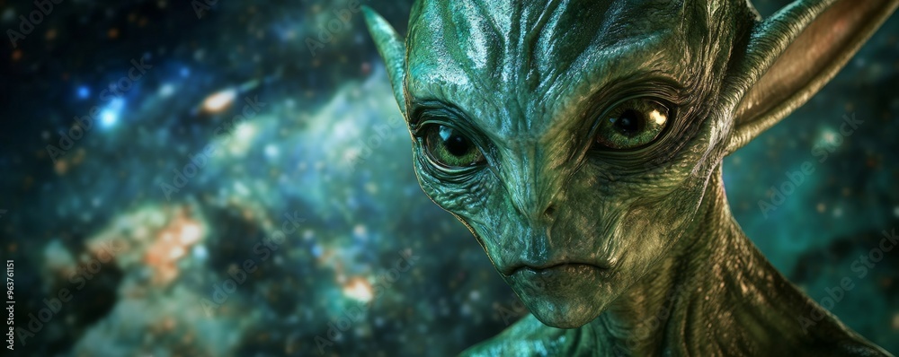 Alien creature with galaxy background, mysterious Alien creature with galaxy background, mysterious