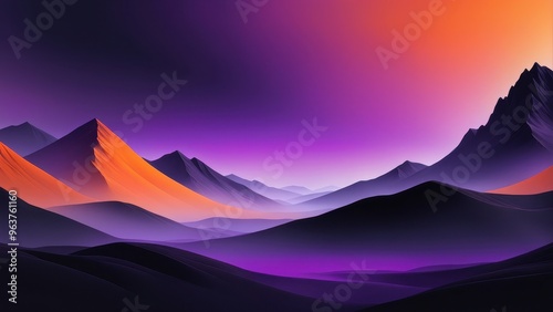 A vibrant digital landscape showcasing mountains and a colorful sky at sunset.