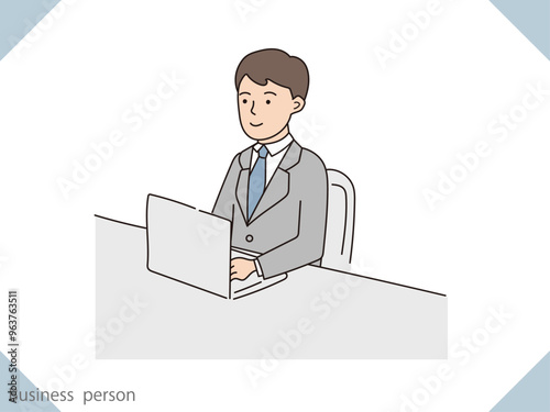 デスクワークをしているビジネスマンのイラスト