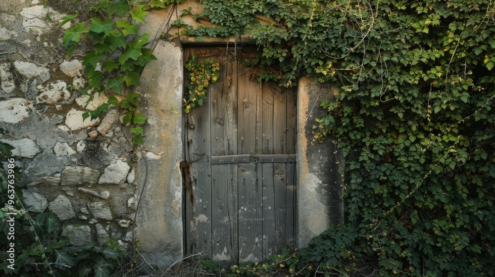 A little wooden door in a cement structure. A little wooden door in a cement structure.
