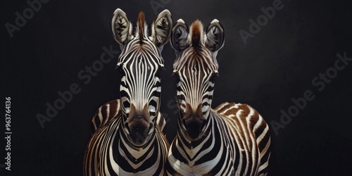 Zebra and its young one positioned towards the camera.