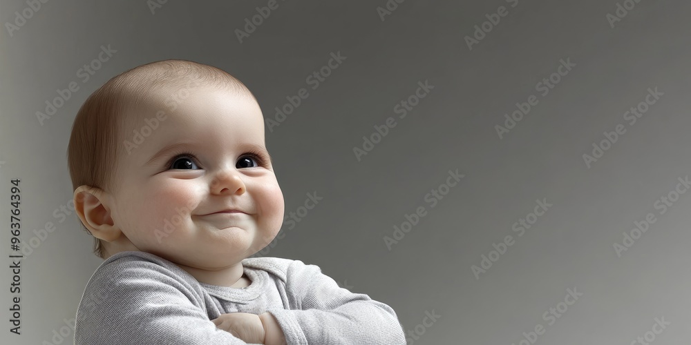 A joyful baby with a captivating smile, exuding confidence and curiosity in a serene indoor environment, brightening the atmosphere with pure innocence and joy A joyful baby with a captivating smile, exuding confidence and curiosity in a serene indoor environment, brightening the atmosphere with pure innocence and joy