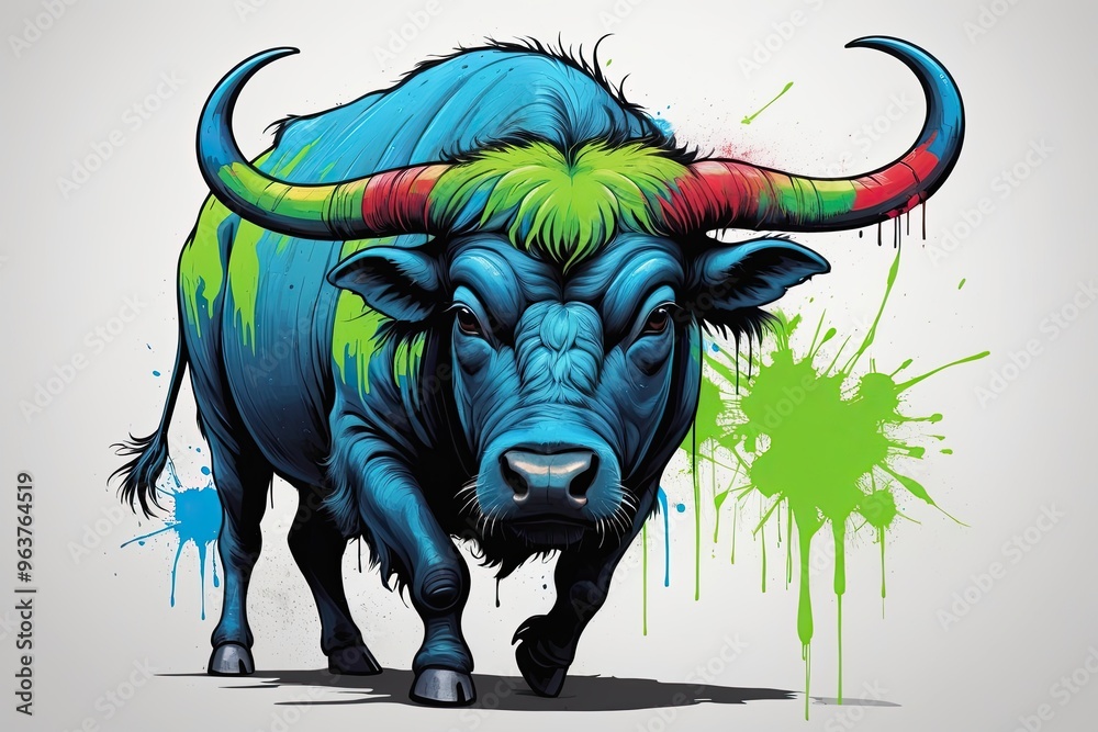 Obraz premium Graffiti-Style Buffalo: A full-body graffiti-style illustration of a buffalo