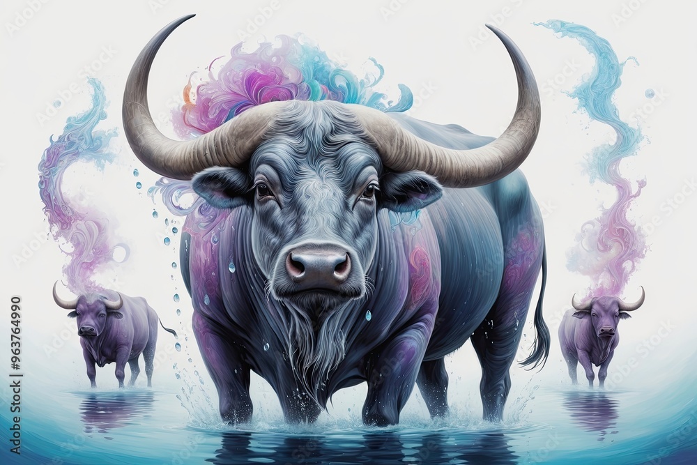 Naklejka premium Surreal Buffalo Art: A full-body surrealistic buffalo