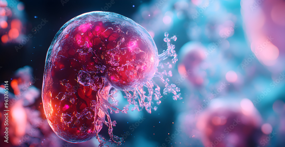 A red blob with a pinkish hue is floating in the air