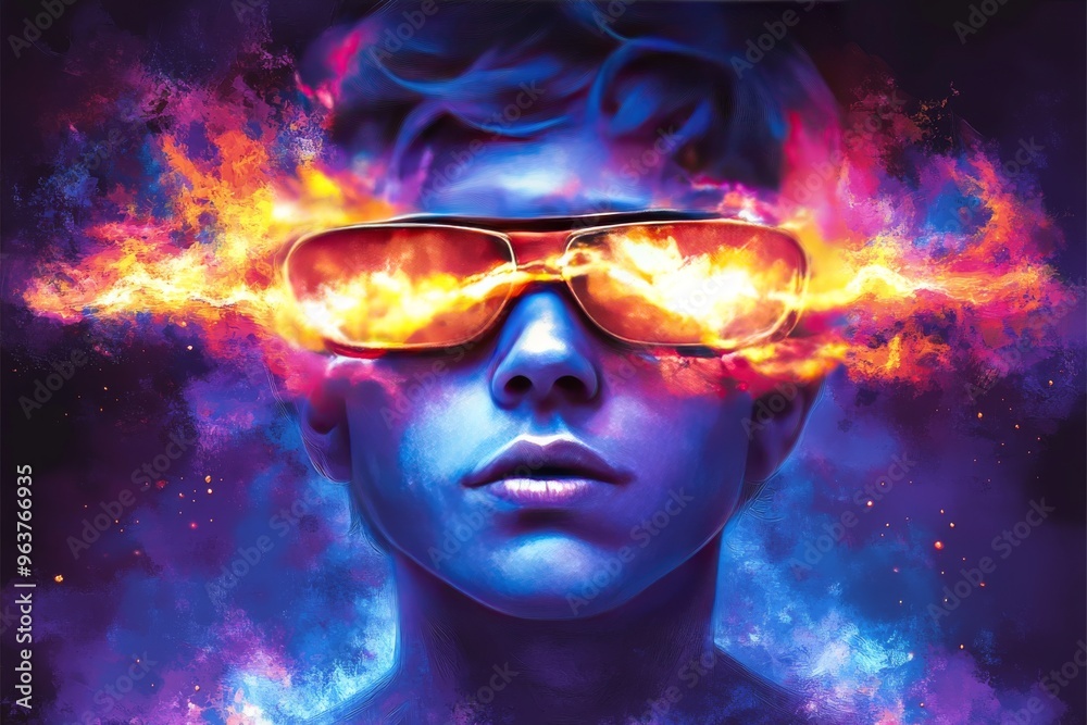 Auditory cortex Medical Brain Futuristic portrait of a young person with glowing glasses and a fiery energy burst symbolizing mental focus innovation and visionary thinking Auditory cortex Medical Brain Futuristic portrait of a young person with glowing glasses and a fiery energy burst symbolizing mental focus innovation and visionary thinking