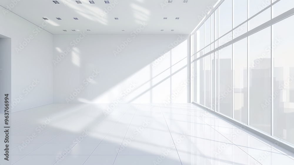 Empty white room with city view Empty white room with city view