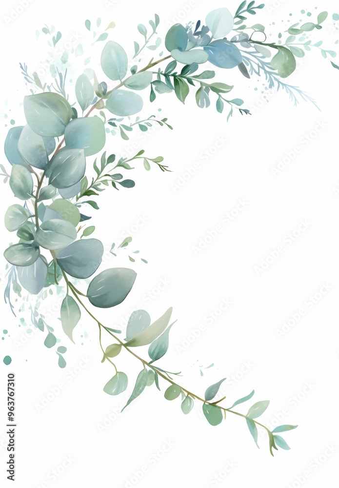 Obraz premium Wedding Invitation Template Featuring Eucalyptus Leaves on a White Background with Text Space