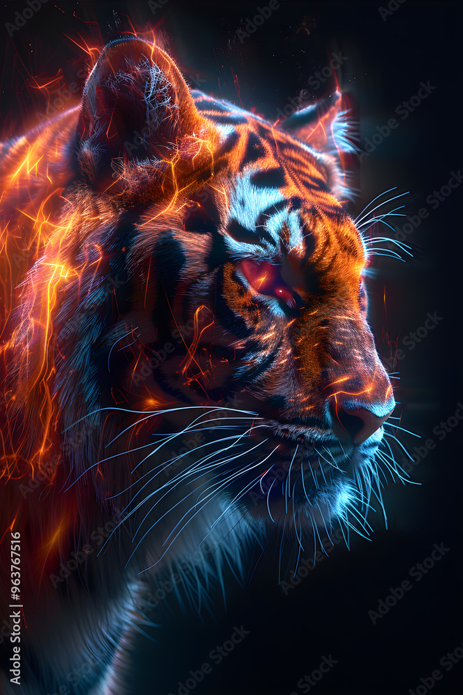 Naklejka premium A tiger with red eyes and orange fur