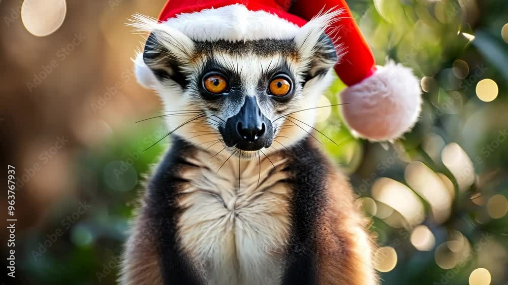 Lemur in a Santa Hat Celebrating Christmas Lemur in a Santa Hat Celebrating Christmas