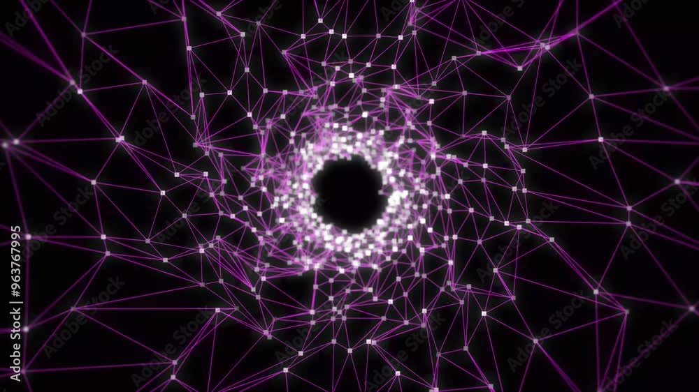 Plexus tunnel background with sparkle Points and lines. Purple abstract background. Polygon tunnel futuristic digital background for business Science and technology Plexus tunnel background with sparkle Points and lines. Purple abstract background. Polygon tunnel futuristic digital background for business Science and technology