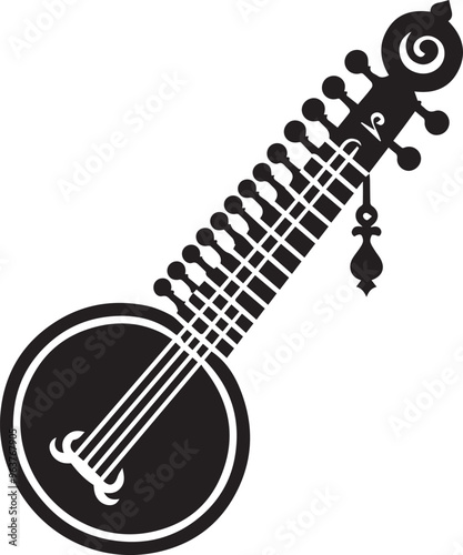 mandolin silhouette vector Black and white, Beautiful mandolin musical instrument, mandolin icon,