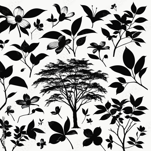 Dogwood (Cornus florida) Silhouettes vector