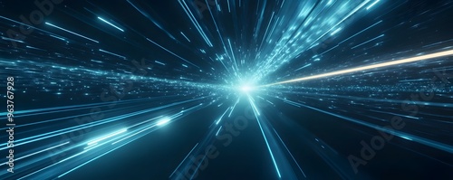 Abstract Blue Lines and Light Particles Converging Towards a Bright Center