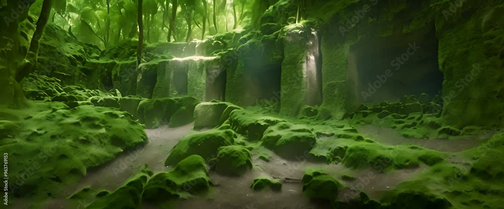 The giant walls are hundreds of years old, covered in dense vines and moss The giant walls are hundreds of years old, covered in dense vines and moss