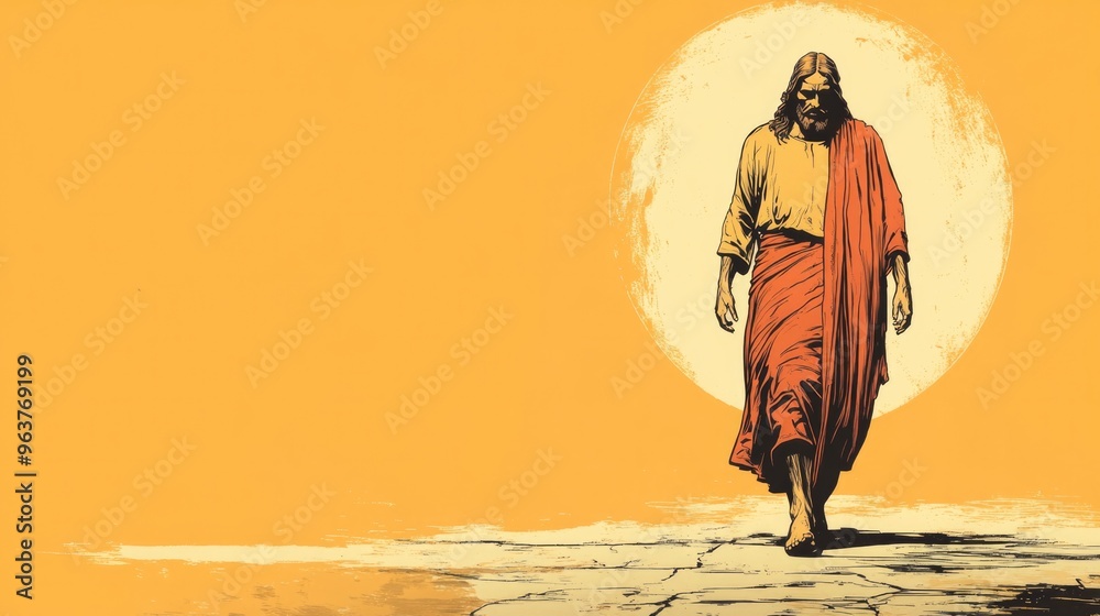 Obraz premium Resurrection. Man walking. Vector illustration.