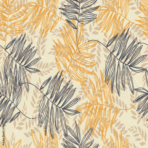 Seamless pattern with palm leaves on beige, Luxury pattern Batik. Traditional  batik textile, batik print textile pattern. seamless pattern. Vintage floral batik. wallpaper, tapestries textiles.eps
