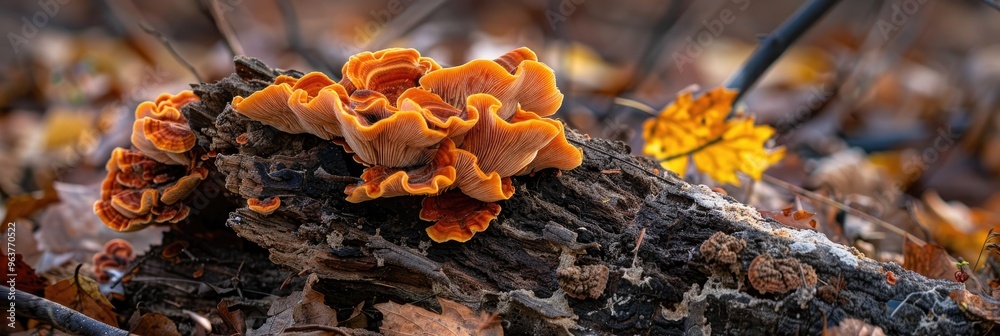 Autumnal Judas's Ear Fungus Auricularia auricula-judae on a Decaying Tree Trunk Autumnal Judas's Ear Fungus Auricularia auricula-judae on a Decaying Tree Trunk