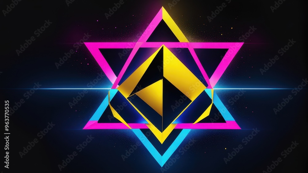 A vibrant geometric design featuring a star shape with layered colors and a glowing effect. A vibrant geometric design featuring a star shape with layered colors and a glowing effect.