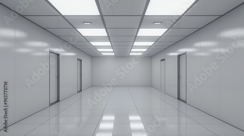 Empty white hallway with doors