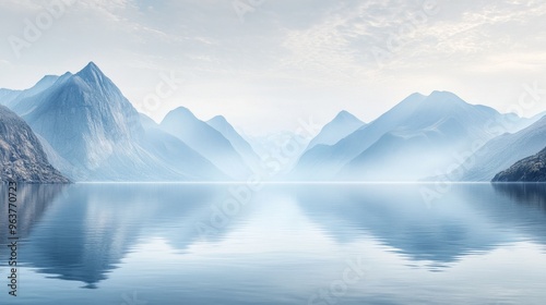 Mountain peaks meeting a vast ocean, land and sea forming a powerful contrast, showing nature's extremes in a serene composition photo