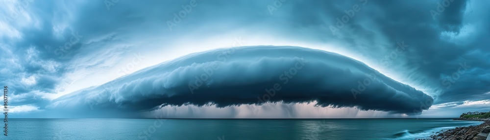 Fototapeta premium Dramatic storm clouds gathering over the ocean, intense weather, approaching storm