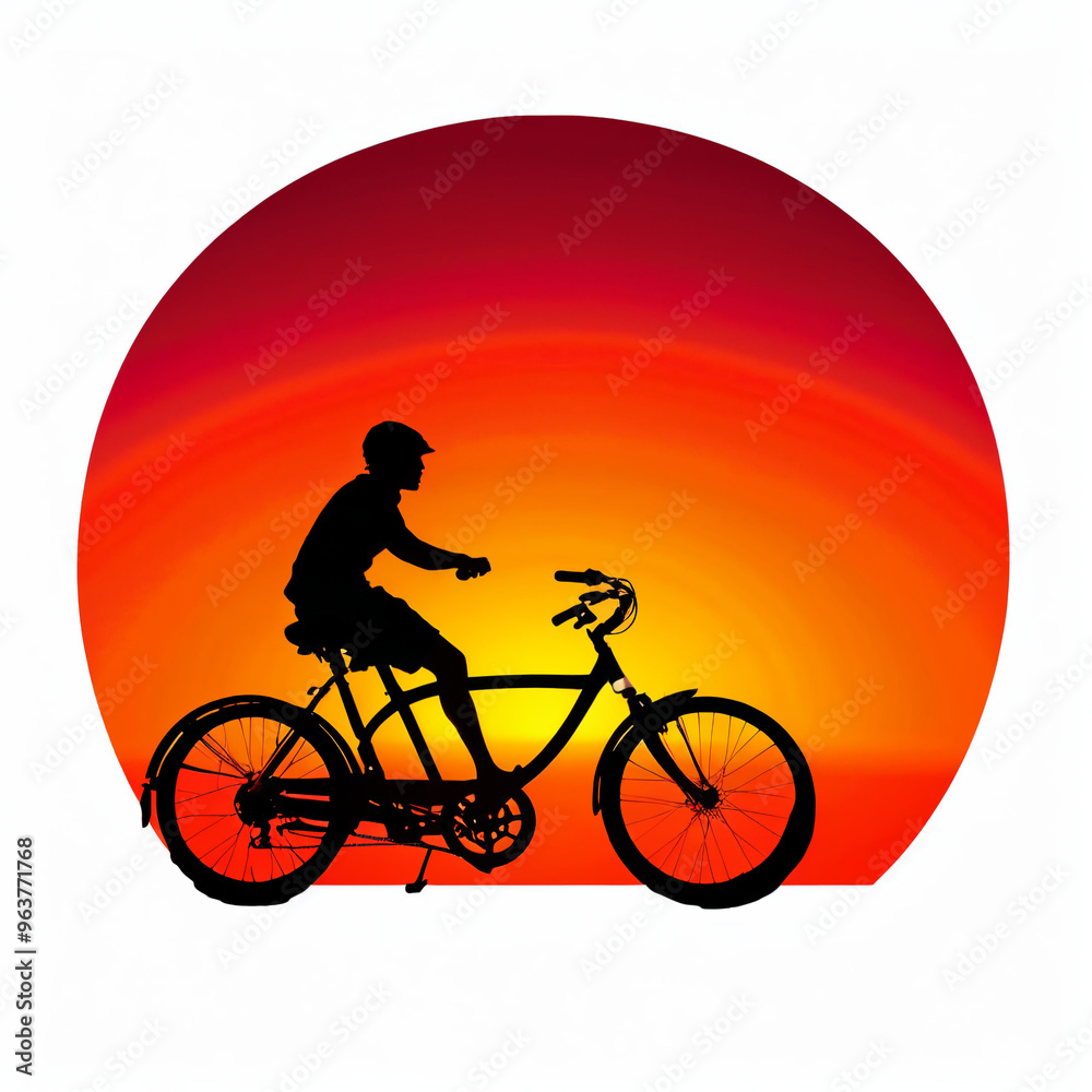 Fototapeta premium Silhouette of a Cyclist Against a Vibrant Orange Sunset