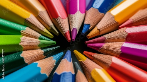 Colorful arrangement of sharpened pencils in