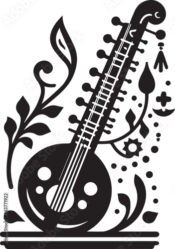 mandolin silhouette vector Black and white, Beautiful mandolin musical instrument, mandolin icon,