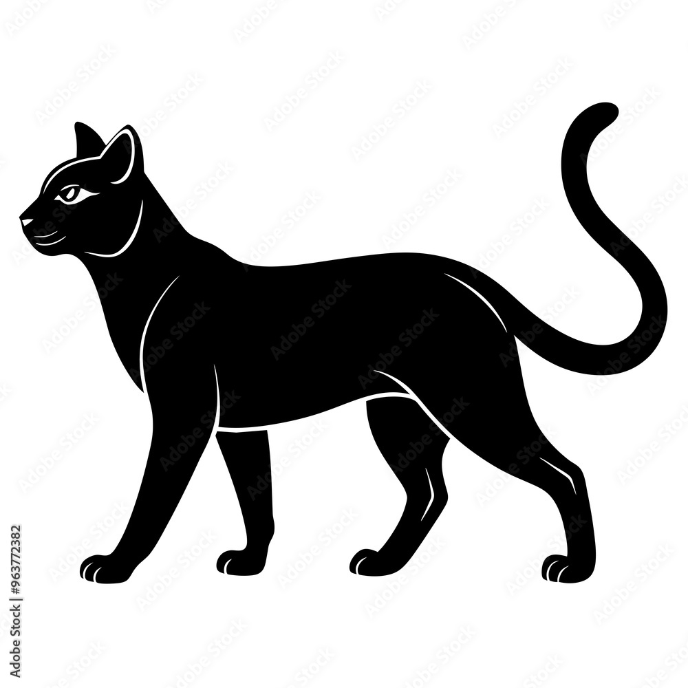 A sleek, elegant cat strolls confidently across the image A sleek, elegant cat strolls confidently across the image
