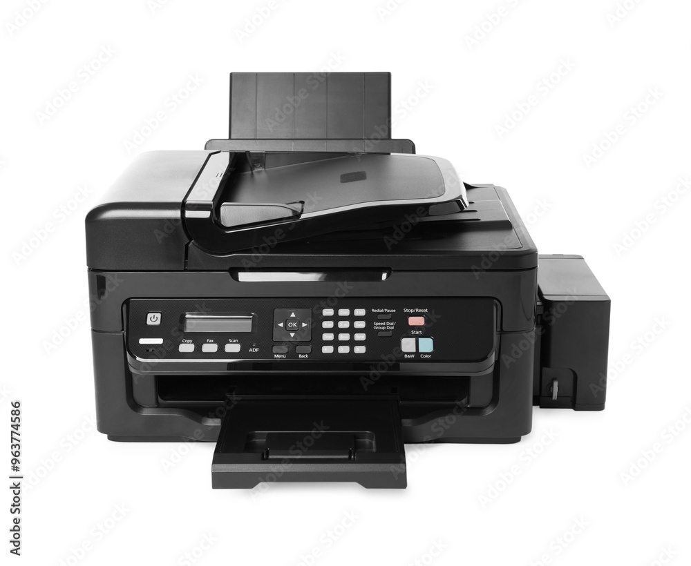 One new modern printer isolated on white One new modern printer isolated on white