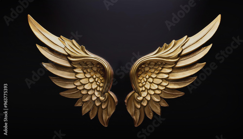 The logo design of the bird wings is a beautiful golden bird wing on a black background.