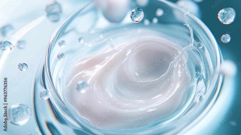 Close up of White Cream Splash with Water Droplets Close up of White Cream Splash with Water Droplets