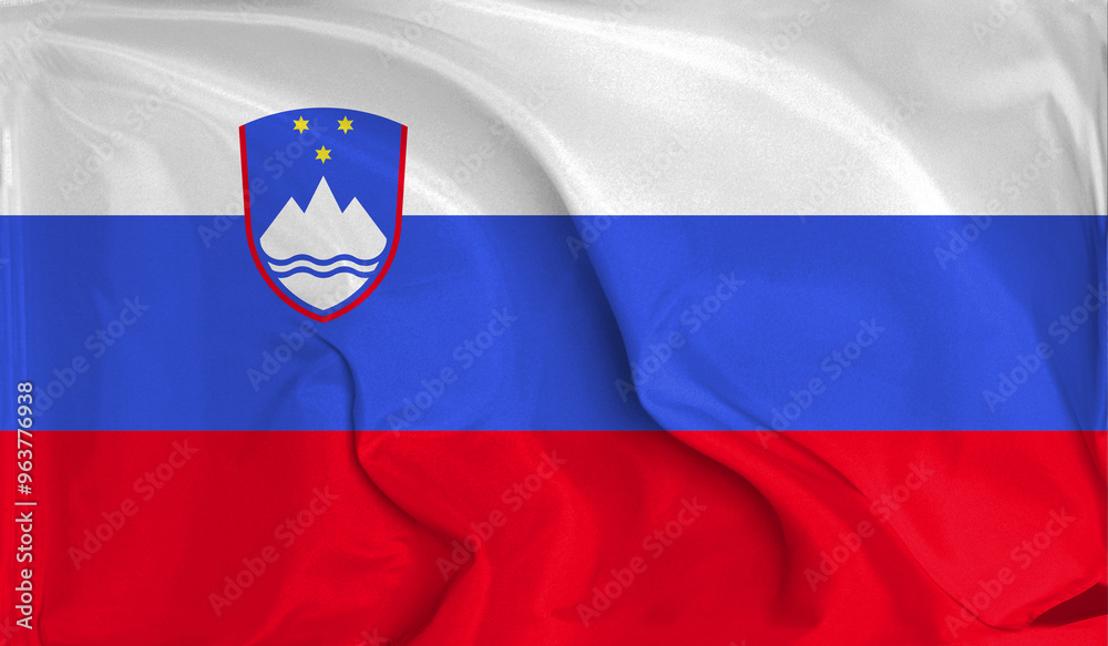 Fototapeta premium An up close view of Slovenia flag flying textures