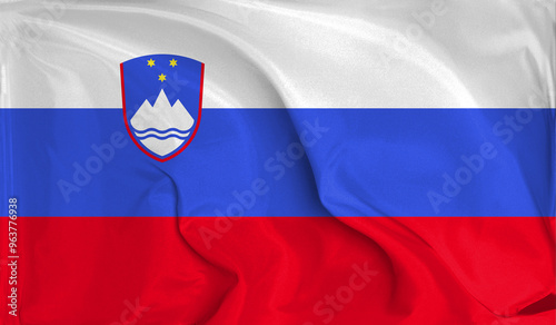 An up close view of Slovenia flag flying textures