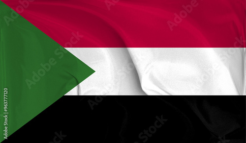 An up close view of Sudan flag flying textures