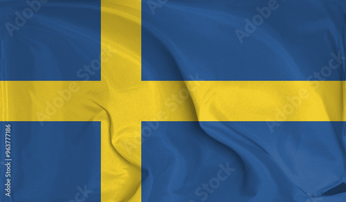 An up close view of Sweden flag flying textures