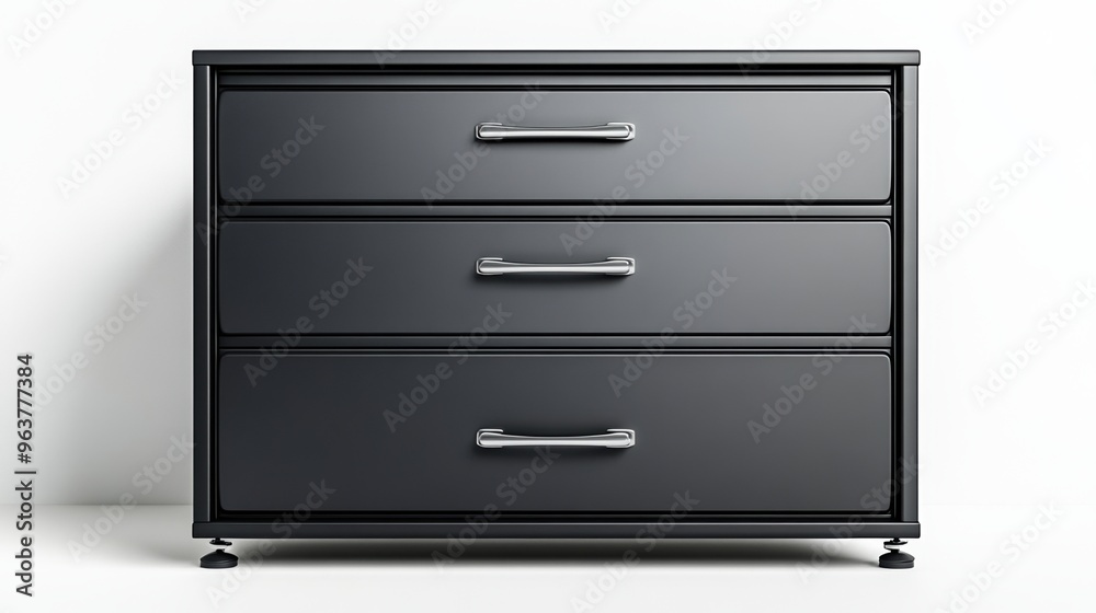 Modern black dresser with three spacious drawers, perfect for organizing clothing and accessories in any contemporary bedroom. Modern black dresser with three spacious drawers, perfect for organizing clothing and accessories in any contemporary bedroom.