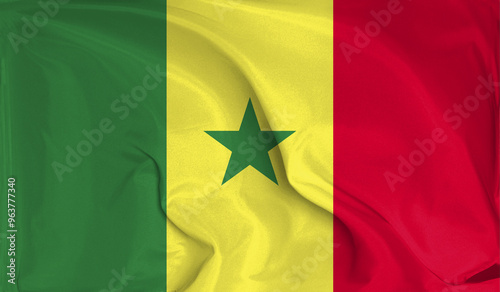 An up close view of Senegal flag flying textures