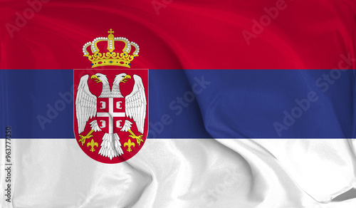 An up close view of Serbial flag flying textures