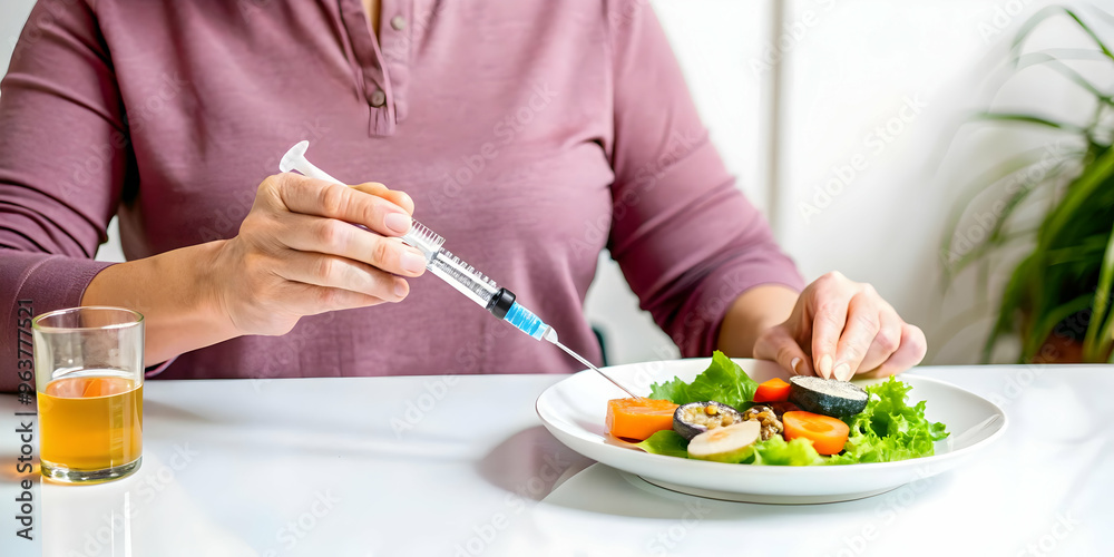 Diabetic Patient Injecting Insulin Before Meal: Candid Moment of Self-Care and Daily Routine in Diabetes Management Diabetic Patient Injecting Insulin Before Meal: Candid Moment of Self-Care and Daily Routine in Diabetes Management