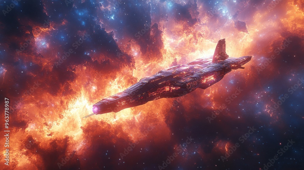 Cosmic Odyssey: Alien Spaceship Soars Through Vibrant Nebulae Sky Cosmic Odyssey: Alien Spaceship Soars Through Vibrant Nebulae Sky