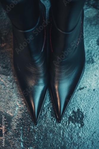 Chic Black Pointed Boots on Urban Surface photo