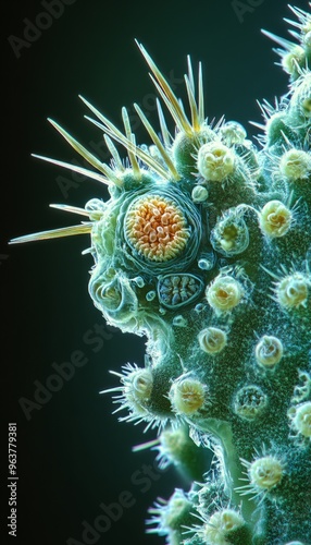 Close-up of a Cactus with Sharp Spines and a Central Areole