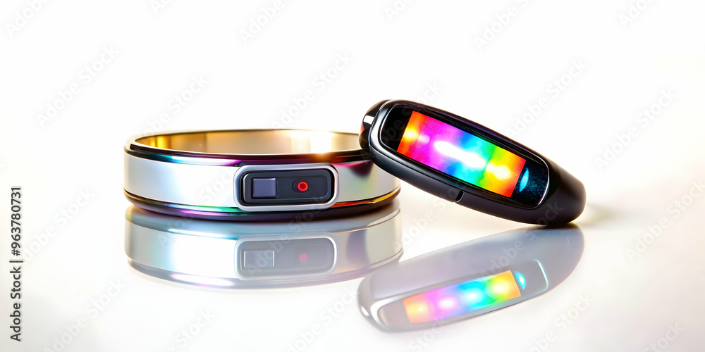 Futuristic Flat Holographic Blood Glucose Meter & Awareness Bracelet Concept | Glossy Photo Isolated on White Background for World Diabetes Day Futuristic Flat Holographic Blood Glucose Meter & Awareness Bracelet Concept | Glossy Photo Isolated on White Background for World Diabetes Day