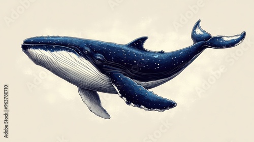 A whale illustrated in a simple line drawing style on a white backdrop, highlighting artistic features photo