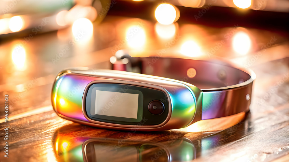 Glossy Flat Holographic Diabetes Awareness Bracelet with Glucose Meter Design Isolated on White Background for World Diabetes Day Glossy Flat Holographic Diabetes Awareness Bracelet with Glucose Meter Design Isolated on White Background for World Diabetes Day