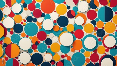 A vibrant pattern of colorful circles and shapes creating a dynamic visual design.