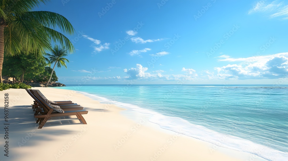 Fototapeta premium beach with chairs and umbrella